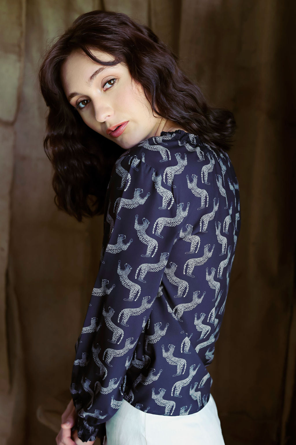 Jaguar Long Sleeve Tie Blouse