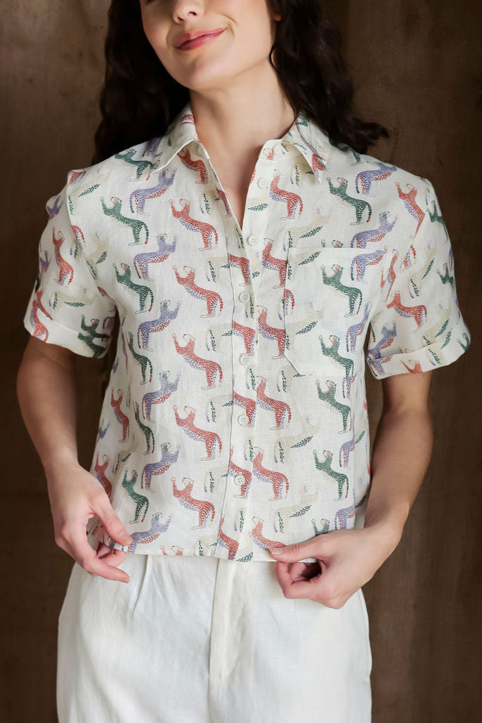 Short-sleeve Linen Blouse Jaguar