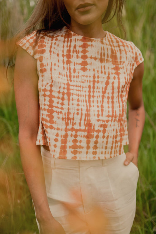 CAP SLEEVE BLOUSE | YELLOW TIE-DYE