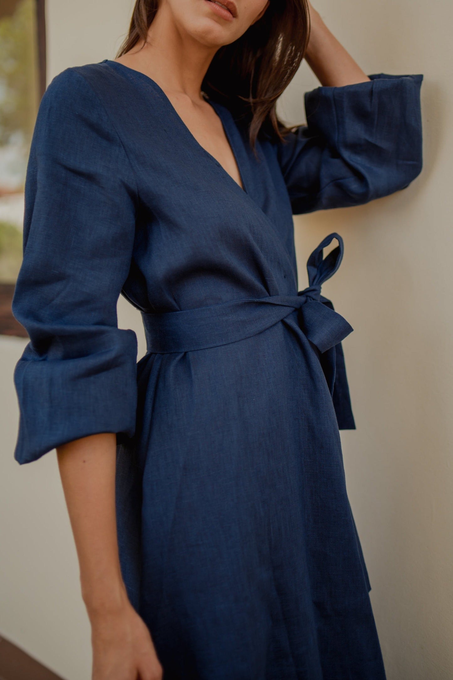 WRAP LINEN DRESS | BLUE