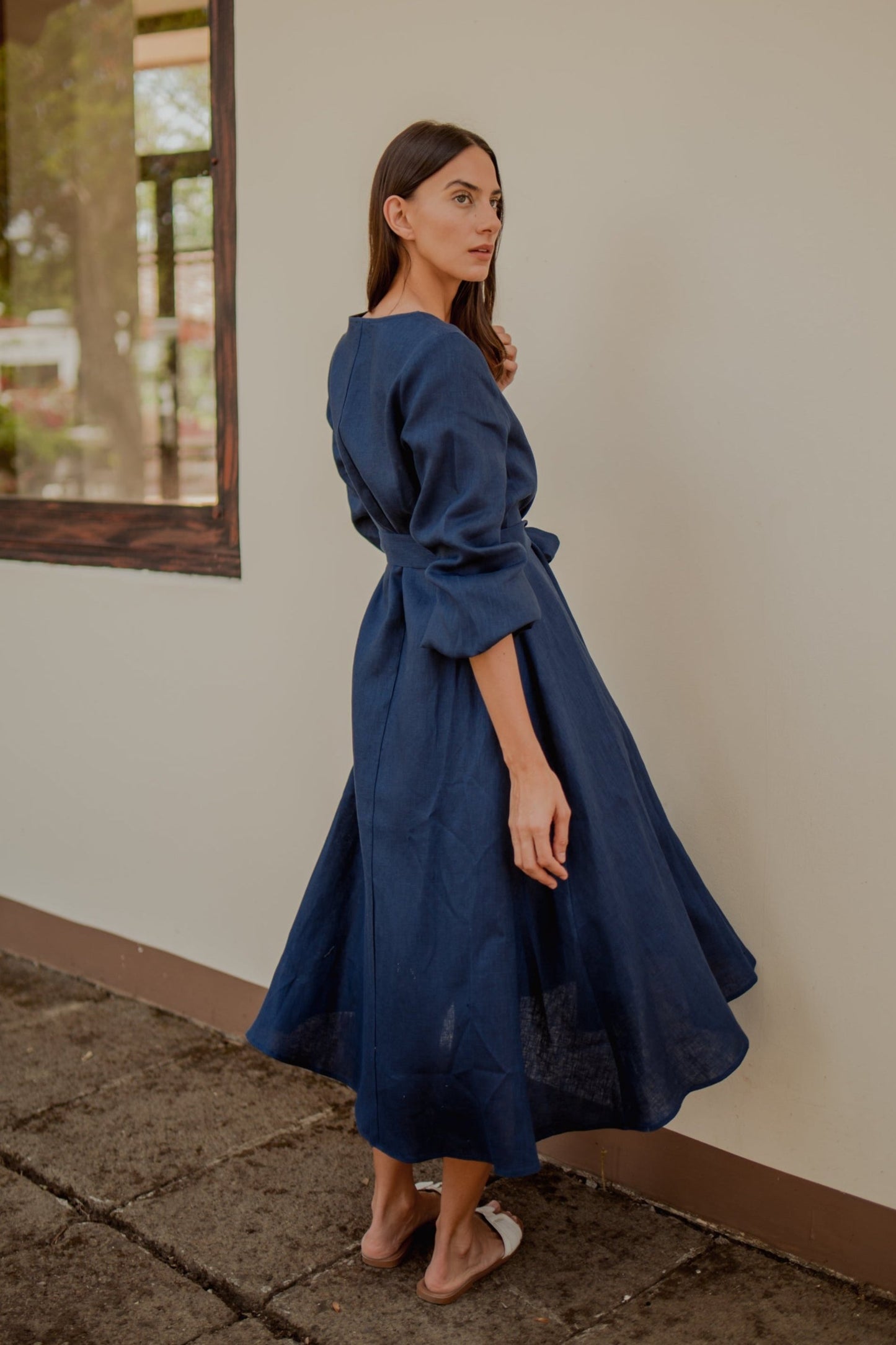 WRAP LINEN DRESS | BLUE