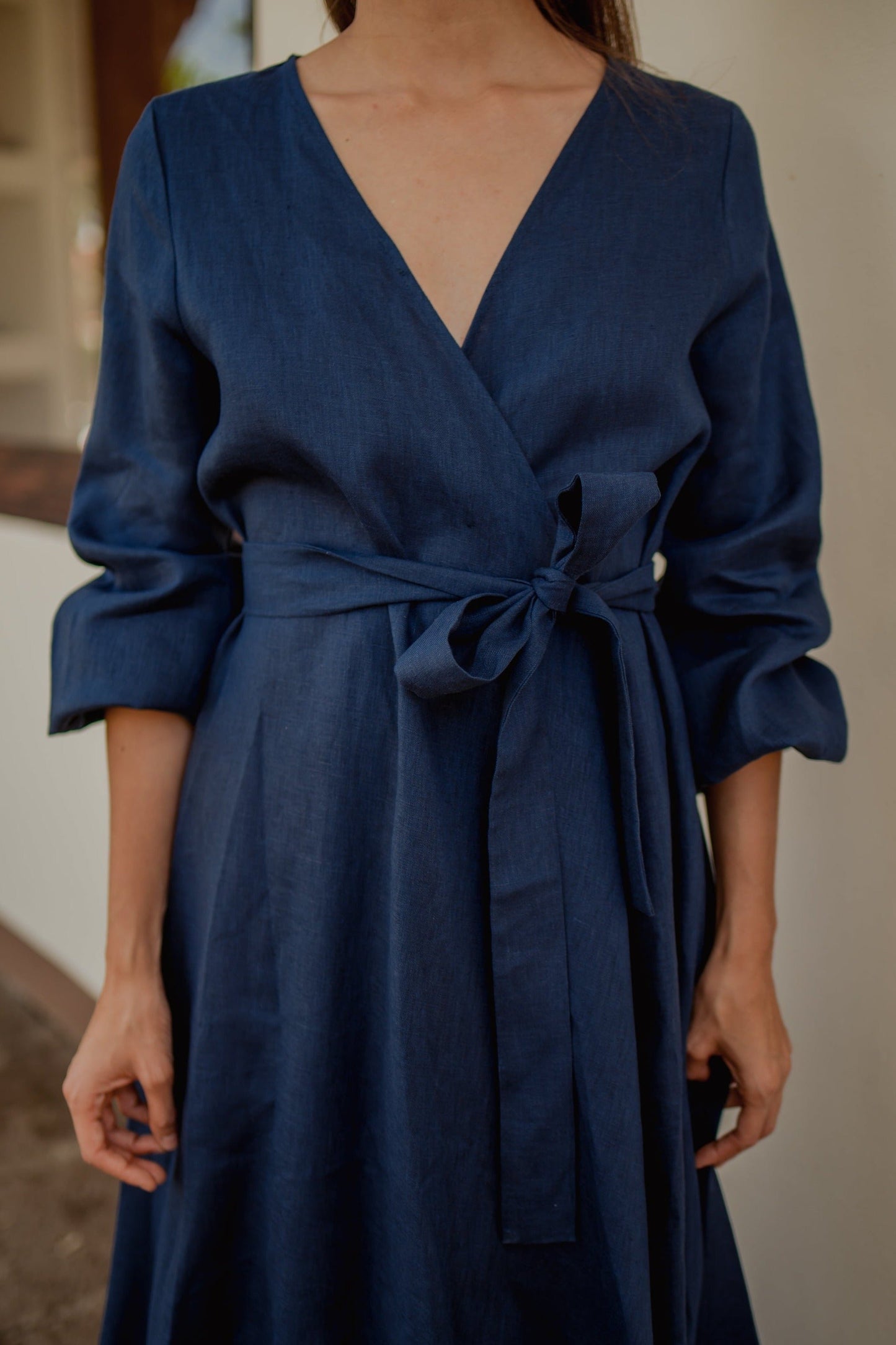 WRAP LINEN DRESS | BLUE