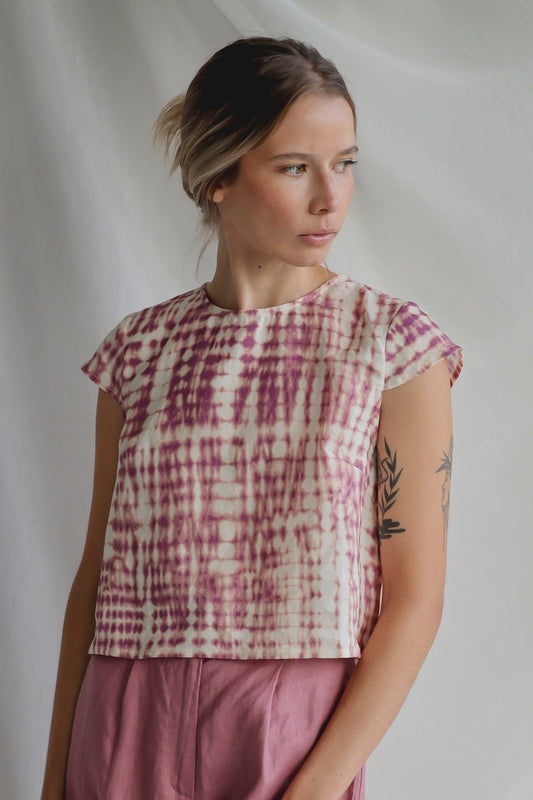 CAP SLEEVE BLOUSE | PINK TIE-DYE