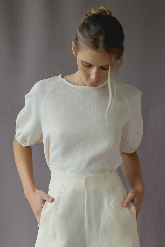 LINEN BRUCE TOP | IVORY