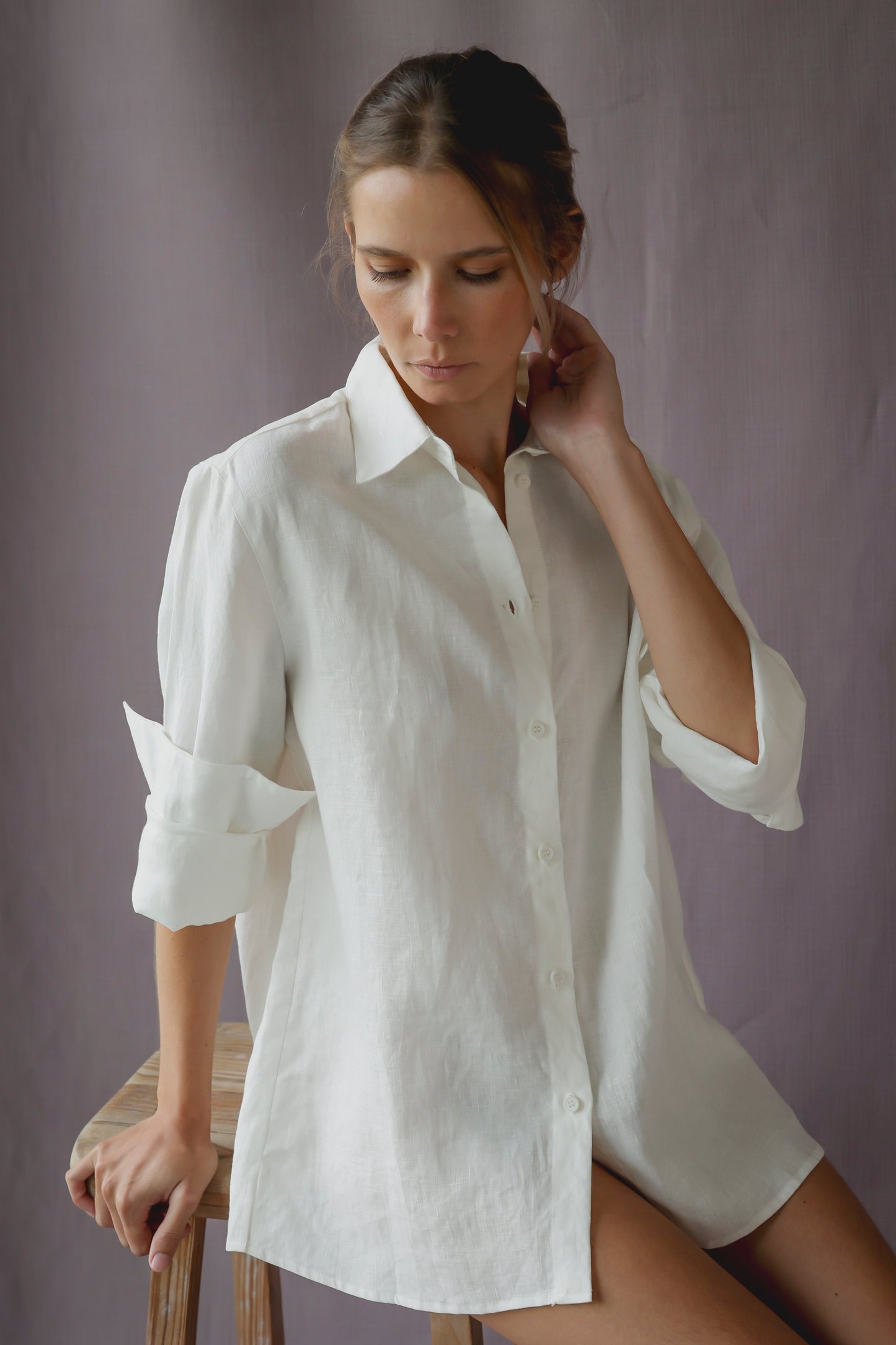 LINEN BUTTON DOWN BLOUSE | OFF WHITE