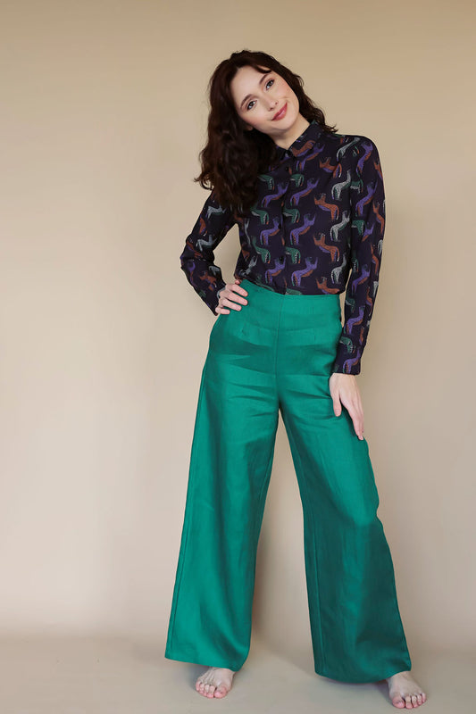 LINEN GIULIA PANTS | EMERALD GREEN