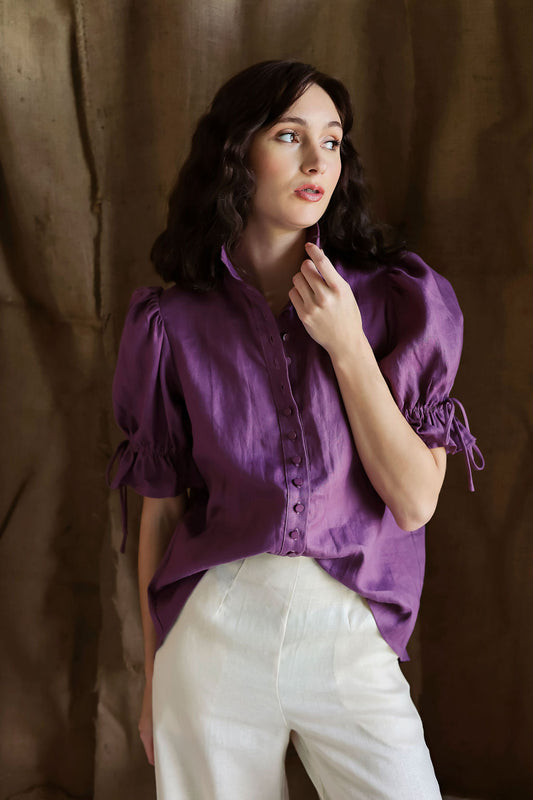 LINEN LUCY BLOUSE - WINE