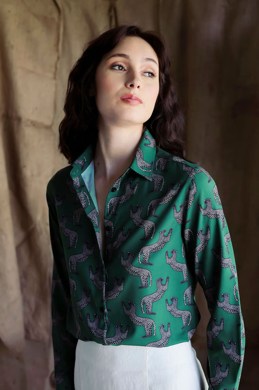 LONG SLEEVE BLOUSE - GREEN JAGUARS