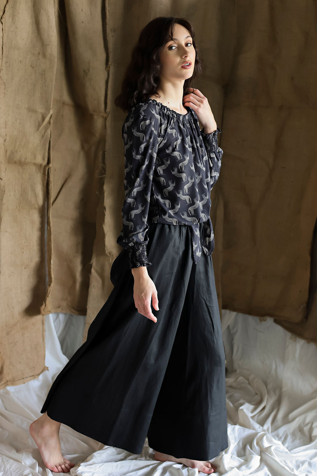 Jaguar Long Sleeve Tie Blouse
