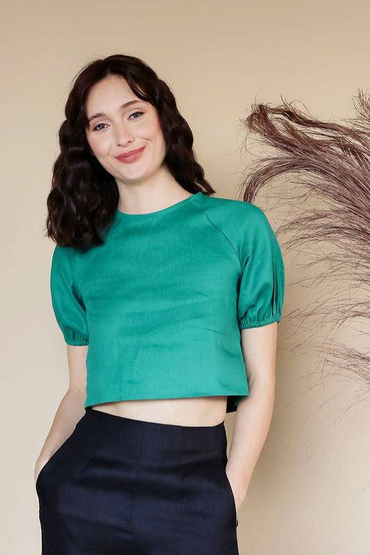 Linen Bruce Top Emerald Green