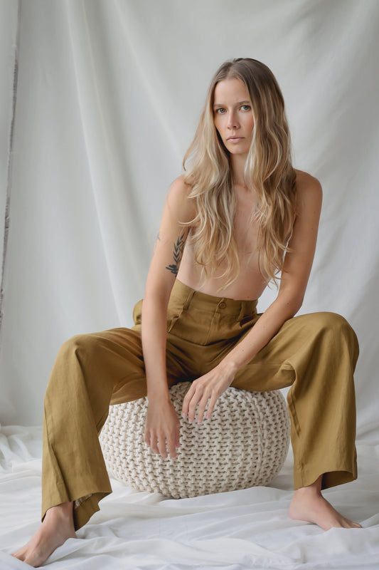 Linen Helge Pants Olive Green