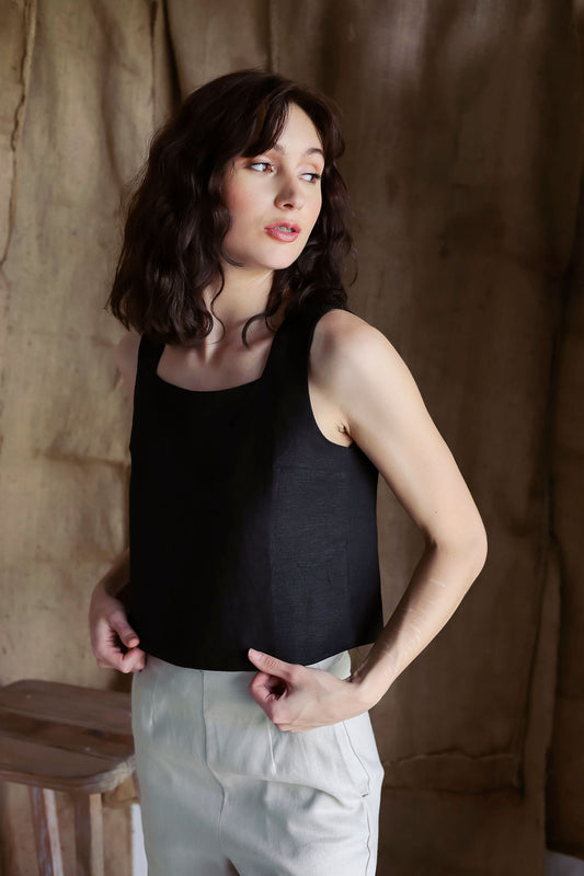 Linen Sleeveless Top Black