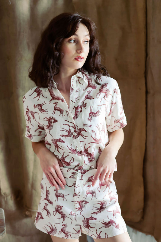 Short-sleeve Linen Blouse Zebra