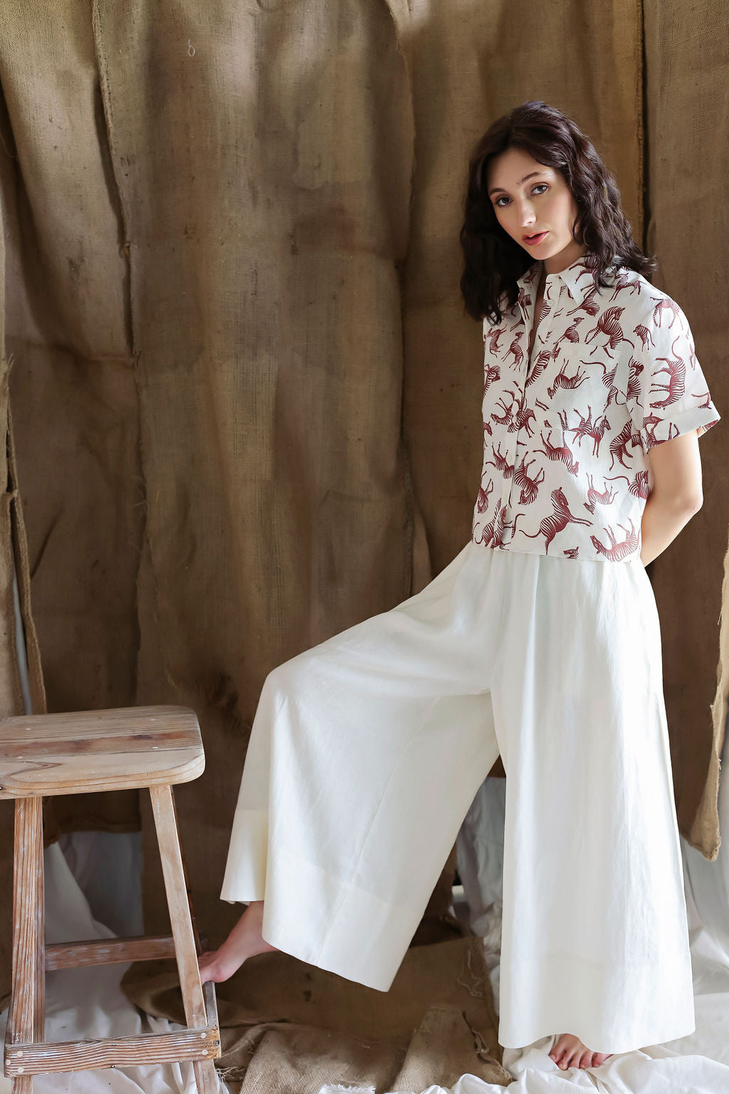 Short-sleeve Linen Blouse Zebra