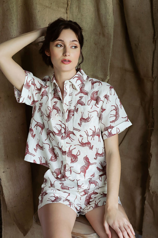 Short-sleeve Linen Blouse Zebra